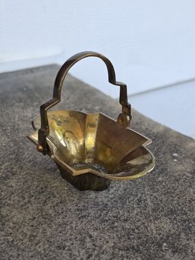 Brass Decorative Basket with Fold-Down Handle